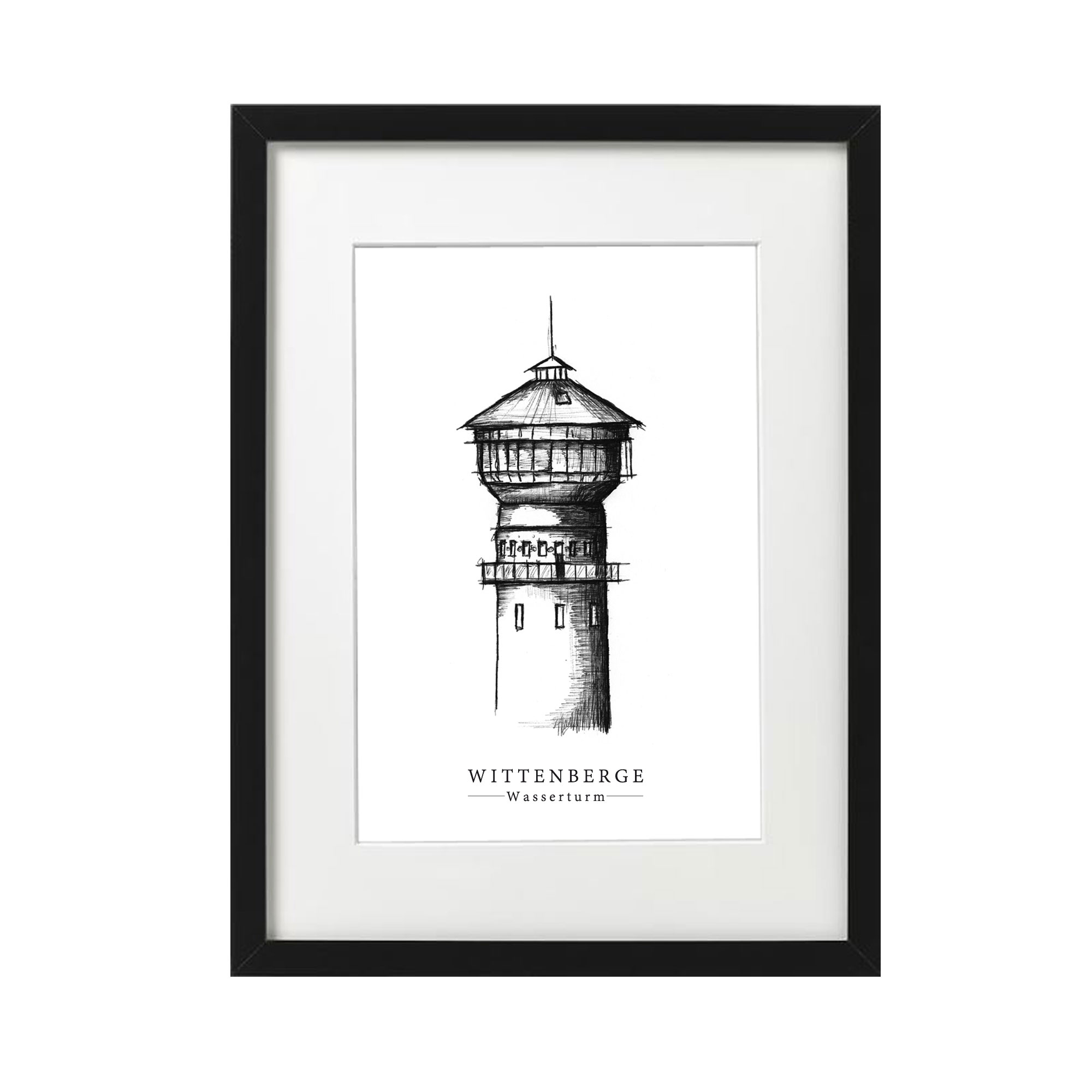 Druck wasserturm wittenberge mit rahmen edition skyline 
